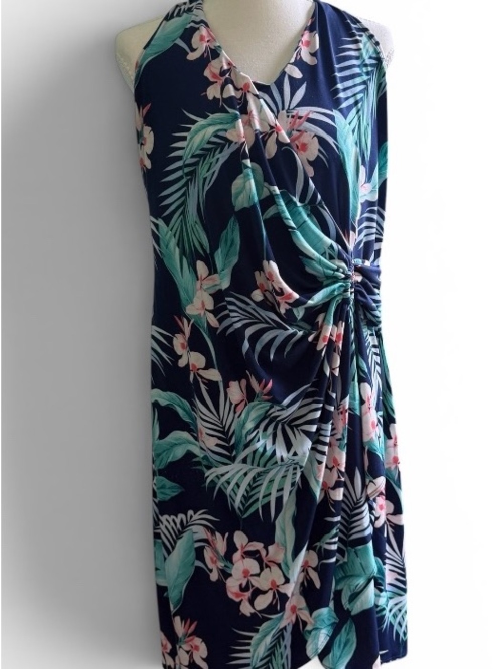 Tommy Bahama Tropical Blue & Turquoise Wrap Halter Dress XL